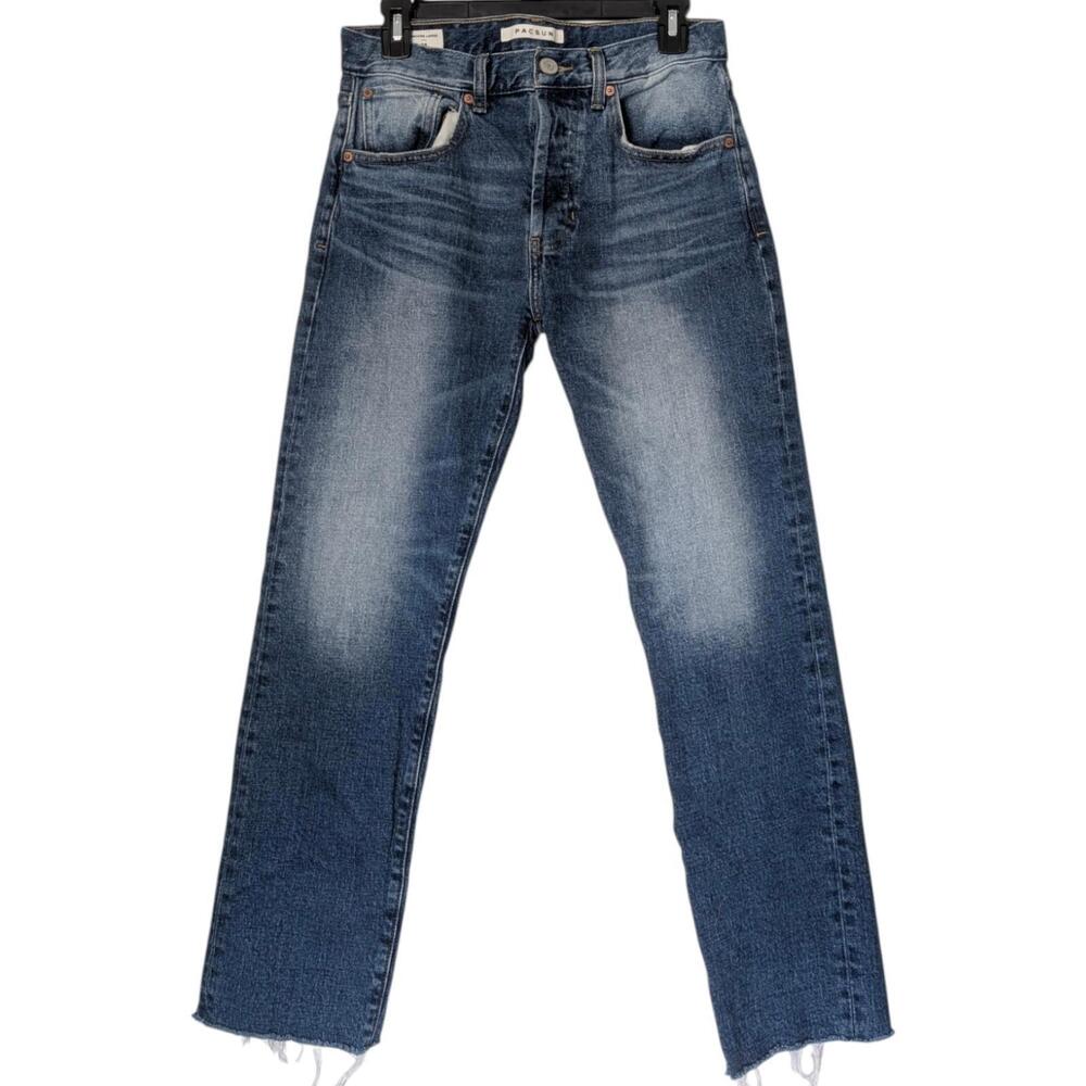 PacSun Jeans Mens 29 Blue Vintage Loose Straight‎ Leg Raw Hem Frayed Stretch